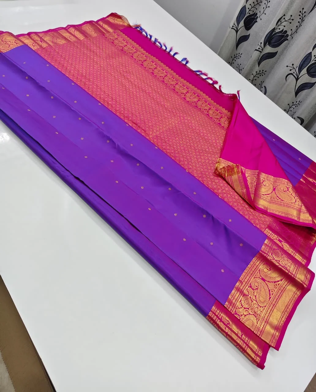 Orange with Pink Zari Border Paithani Silk Saree